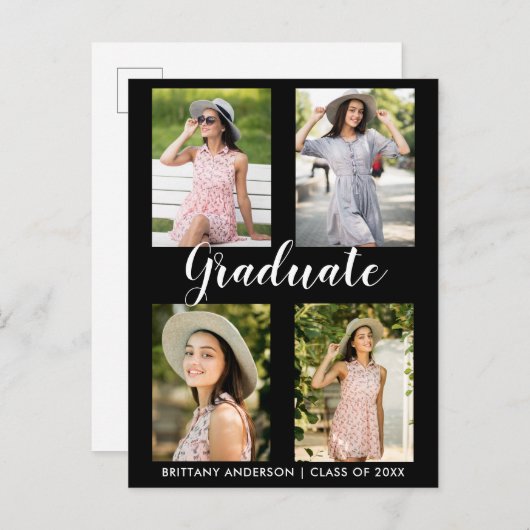 Modern Afstuderen 4 Fotoaankondiging Aankondigingskaart (Voorkant / Achterkant)