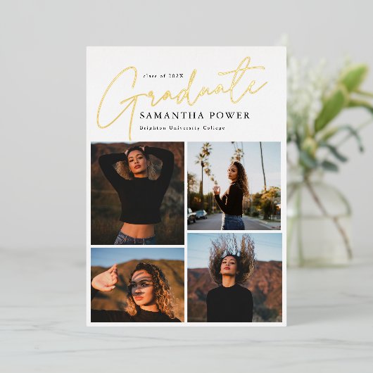 Modern Afstuderen 4 foto's Afstuderen Aankondiging (Staand Voorkant)