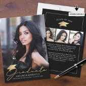 Modern Afstuderen 4 foto's Script Pet Zwart Goud Aankondiging