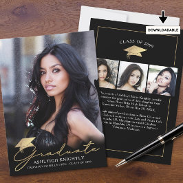 Modern Afstuderen 4 foto's Script Pet Zwart Goud Aankondiging