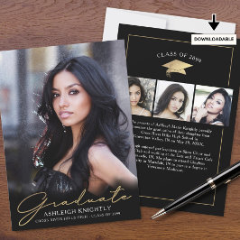 Modern Afstuderen 4 foto's Script Zwart Goud Aankondiging