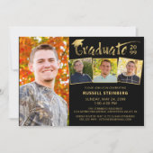 Modern Afstuderen 4 foto's Zwart Goud Hand Gelette Kaart (Voorkant)