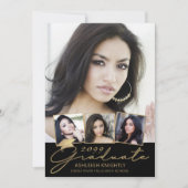 Modern Afstuderen 5 foto's Script Pet Zwart Goud Aankondiging (Voorkant)