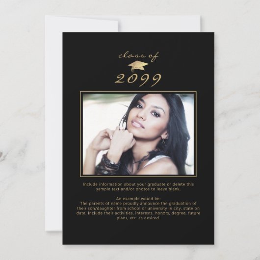 Modern Afstuderen 5 foto's Script Pet Zwart Goud Aankondiging (Achterkant)