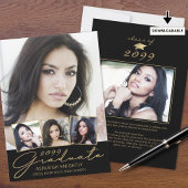 Modern Afstuderen 5 foto's Script Zwart Goud Aankondiging