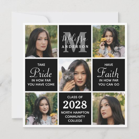 Modern Afstuderen 5 Photo Collage Black Afstuderen Kaart (Voorkant)