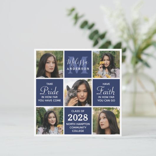 Modern Afstuderen 5 Photo Navy Blue Afstuderen Uit Kaart (Staand voorkant)