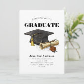 Modern Afstuderen Afstudeerder Pet Diploma Afstude Aankondiging (Staand voorkant)