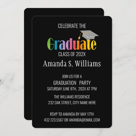 Modern Afstuderen Afstudeerder Pet Party Invitatio Aankondiging (Voorkant / Achterkant)