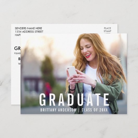 Modern Afstuderen | Afstuderen fotopartij nodigt u Uitnodiging Briefkaart (Voorkant / Achterkant)