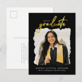 Modern Afstuderen Afstuderen gouden foto penseelsc Aankondigingskaart (Voorkant / Achterkant)