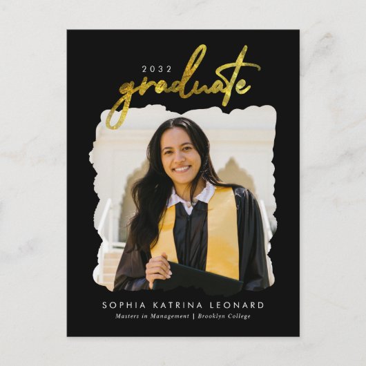 Modern Afstuderen Afstuderen gouden foto penseelsc Aankondigingskaart (Voorkant)