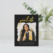 Modern Afstuderen Afstuderen gouden foto penseelsc Aankondigingskaart (Staand voorkant)