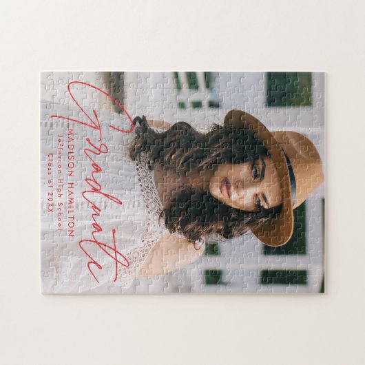 Modern Afstuderen Afstuderen Rode Script-foto Legpuzzel (Horizontaal)