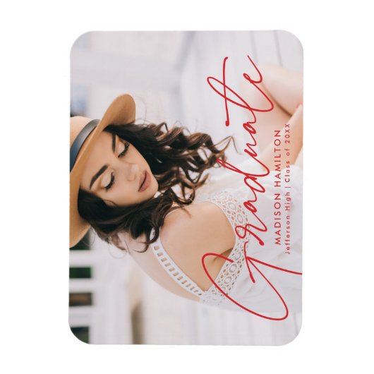 Modern Afstuderen Afstuderen Rode Script-foto Magneet (Verticaal)