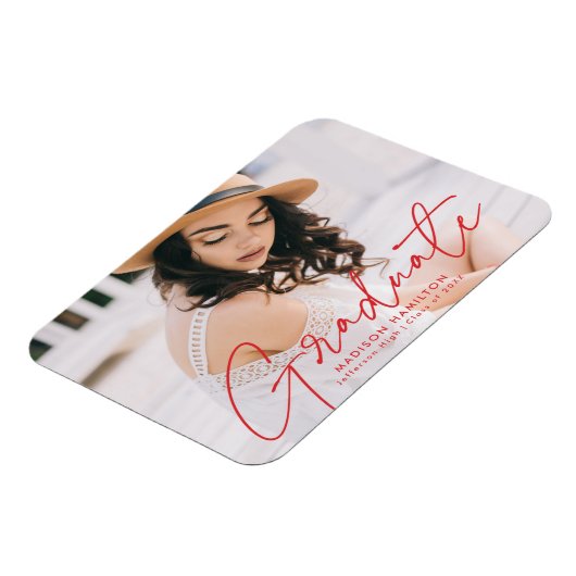 Modern Afstuderen Afstuderen Rode Script-foto Magneet (Linkerzijde)