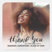 Modern Afstuderen Bedankt Script | Foto Vierkante Sticker (Voorkant)