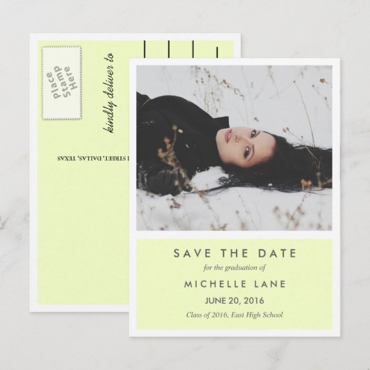 Modern Afstuderen Bewaar de datumgele foto Aankondigingskaart (Voorkant / Achterkant)