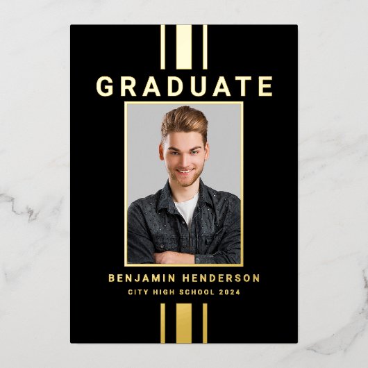 Modern Afstuderen Black Gold Foil Aankondiging (Voorkant)