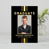 Modern Afstuderen Black Gold Foil Aankondiging (Staand Voorkant)