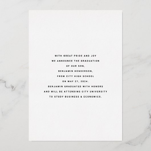 Modern Afstuderen Black Gold Foil Aankondiging (Achterkant)