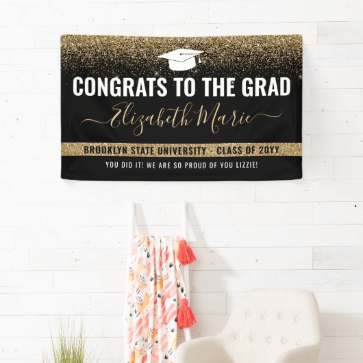 Modern Afstuderen Black Gold Glitter Klasse van 20 Spandoek (Insitu)