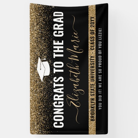 Modern Afstuderen Black Gold Glitter Klasse van 20 Spandoek (Verticaal)