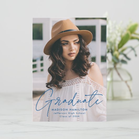 Modern Afstuderen blauw Afstuderen van de Foto van Aankondiging (Staand voorkant)