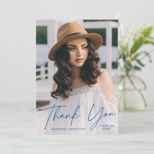Modern Afstuderen blauw Afstuderen van de Foto van Bedankkaart (Staand voorkant)