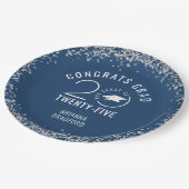 Modern Afstuderen Blauw Faux Silver Glitter Papieren Bordje (Gekanteld)