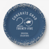 Modern Afstuderen Blauw Faux Silver Glitter Papieren Bordje (Voorkant)