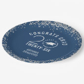 Modern Afstuderen Blauw Faux Silver Glitter Papieren Bordje (Gekanteld)