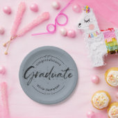 Modern Afstuderen blauw geborsteld kalligrafie Papieren Bordje (Feest)