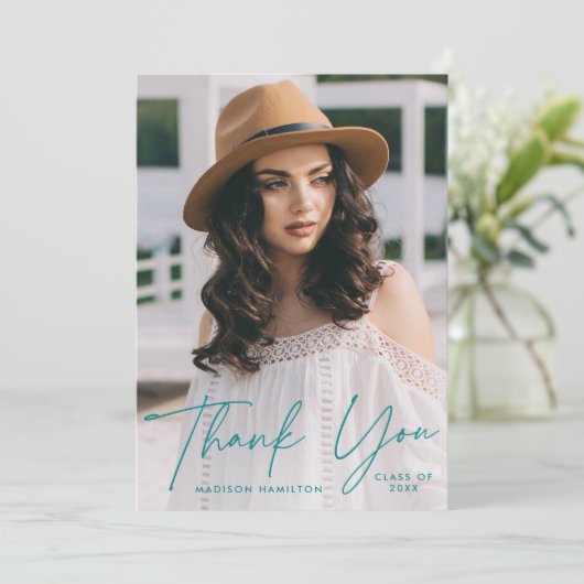 Modern Afstuderen Blauwgroen Afstuderen van de Fot Bedankkaart (Staand voorkant)