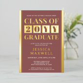 Modern Afstuderen Bold School en College Afstudere Folie Uitnodiging (Staand Voorkant)