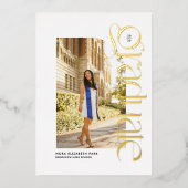 Modern afstuderen bold twee foto afstuderen folie uitnodiging (Voorkant)