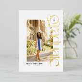 Modern afstuderen bold twee foto afstuderen folie uitnodiging (Staand Voorkant)