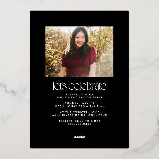 Modern afstuderen bold twee foto afstuderen folie uitnodiging (Achterkant)