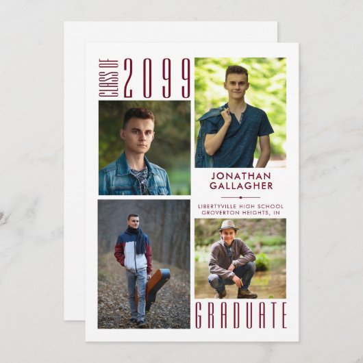 Modern Afstuderen Burgundy Maroon 5 Foto Aankondiging (Voorkant / Achterkant)