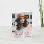 Modern Afstuderen Burgundy Script Photo Afstuderen Bedankkaart (Voorkant)