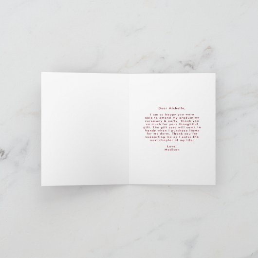 Modern Afstuderen Burgundy Script Photo Afstuderen Bedankkaart (Binnen)