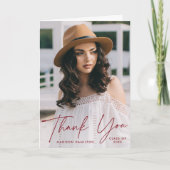 Modern Afstuderen Burgundy Script Photo Afstuderen Bedankkaart (Voorkant)