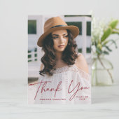 Modern Afstuderen Burgundy Script Photo Afstuderen Bedankkaart (Staand voorkant)