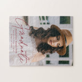 Modern Afstuderen Burgundy Script Photo Afstuderen Legpuzzel (Horizontaal)
