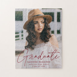 Modern Afstuderen Burgundy Script Photo Afstuderen Legpuzzel