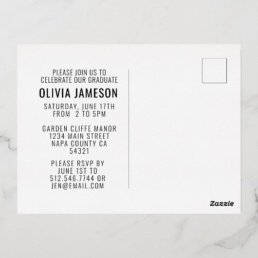 Modern Afstuderen Calligrafiescript | Fotopartij Folie Uitnodiging Briefkaart (Achterkant)