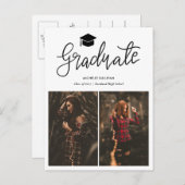 Modern Afstuderen Casual script | Afstudeerder twe Aankondigingskaart (Voorkant / Achterkant)