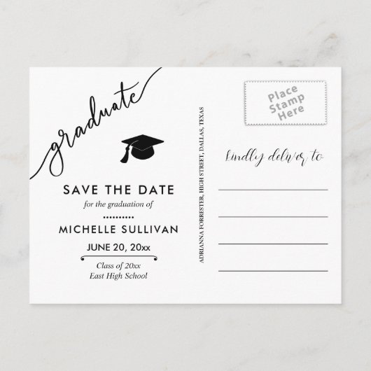 Modern Afstuderen Casual script | Afstudeerder twe Aankondigingskaart (Achterkant)