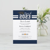 Modern Afstuderen Chic Navy Blue Party Kaart (Staand voorkant)