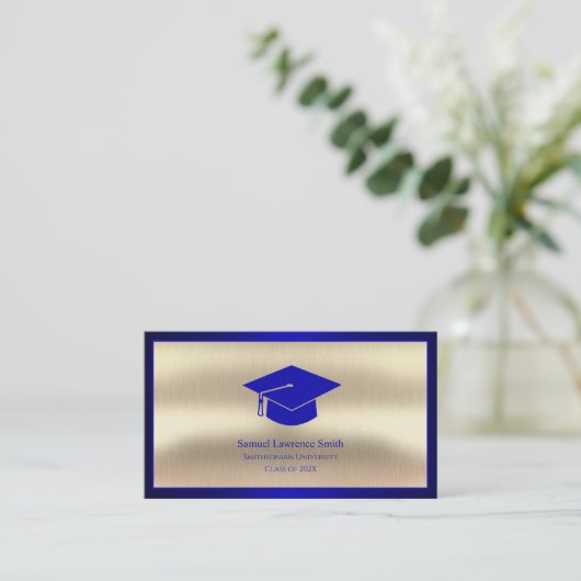 Modern Afstuderen Class of Student Blue Gold Visitekaartje (Staand voorkant)